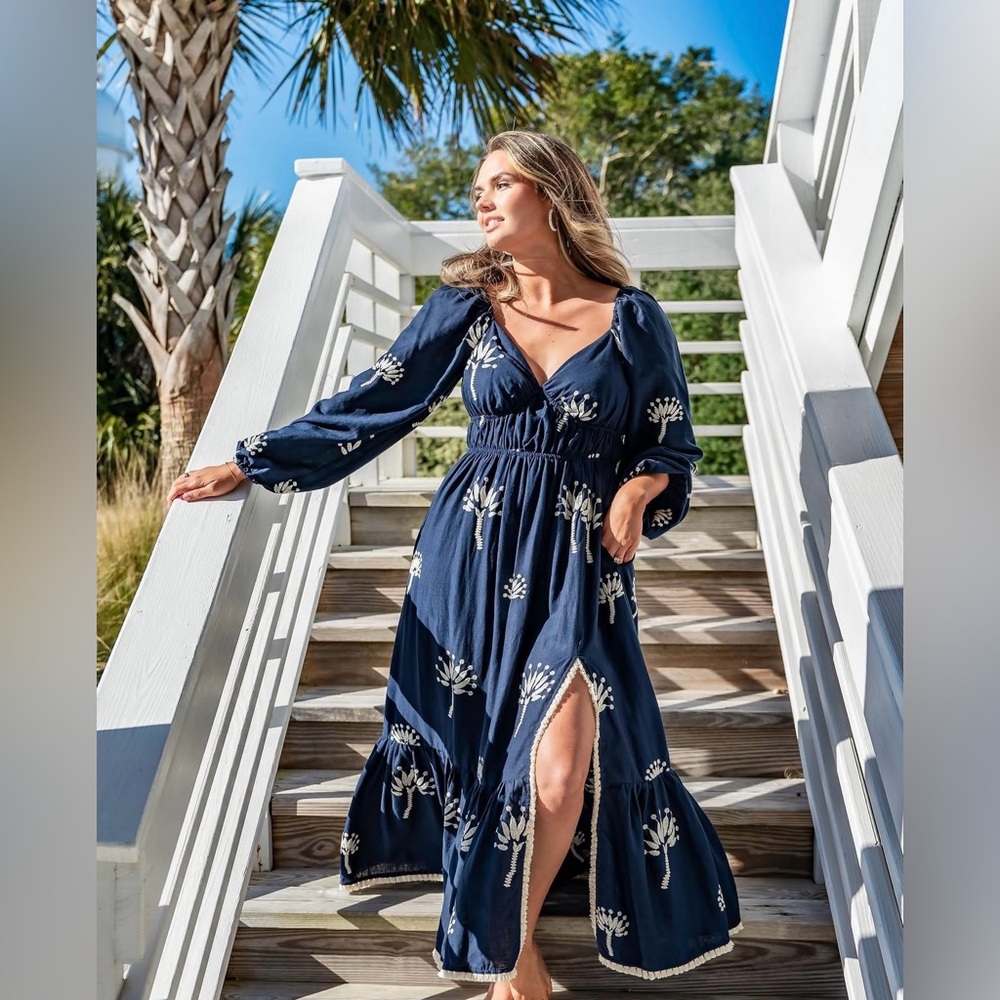 CIEBON Serbita Floral Long Sleeve Midi Dress